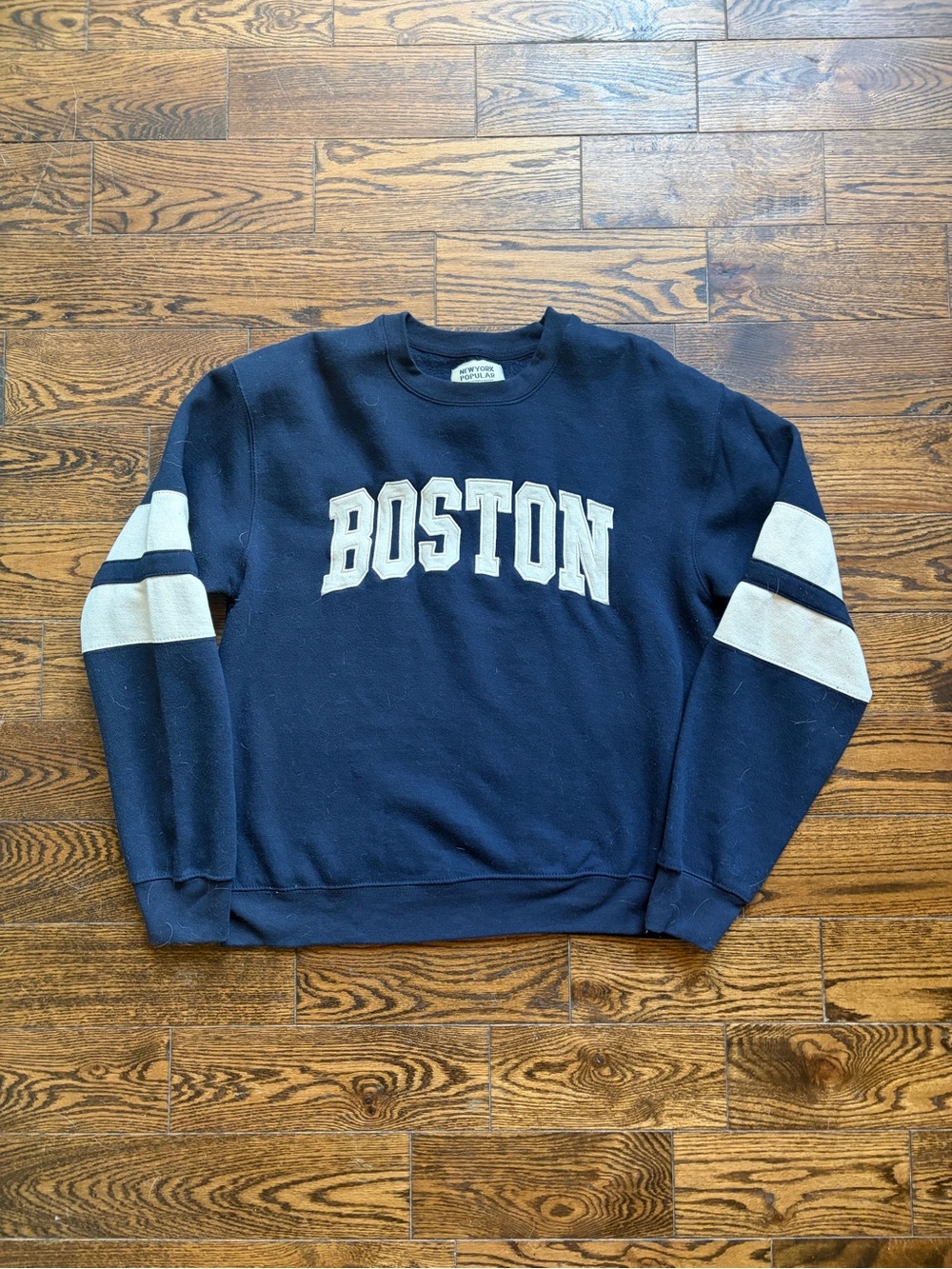 Navy Crewneck Sweatshirt with White Boston Lettering